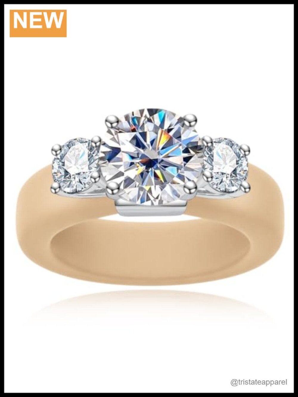 Moissanite Three-Stone Silicone Ring 925 Sterling Silver Engagement